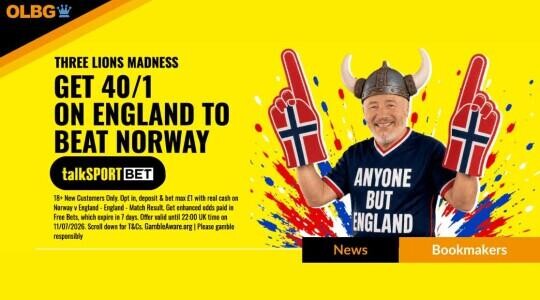 talkSPORT BET 40/1 England to Beat Norway Enhanced Odds Offer