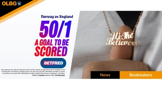 Betfred 50/1 "A Goal to Be Scored" Enhanced Odds Offer for Norway vs England World Cup Quarter-Final