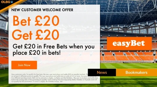 easyBet Bet £20 Get £20 Welcome Offer for New Customers