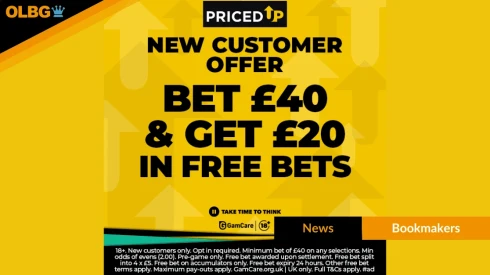 PricedUp Welcome Offer: Bet £40 Get 4 x £5 Acca Free Bets