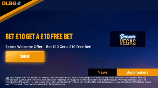 Dream Vegas Sports: Bet £10 Get £10 Free Bet Welcome Offer