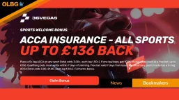 36Vegas £100 Acca Insurance Welcome Offer + BOG from 8am