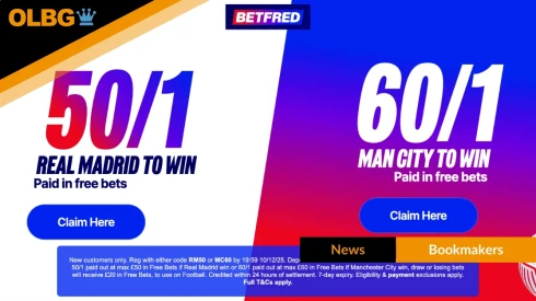 50/1 Real Madrid or 60/1 Man City in Betfred’s Champions League Mega Offer