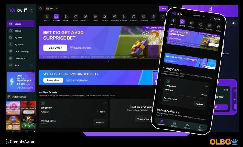 A view of what user might expect to see when using the betting app from Kwiff