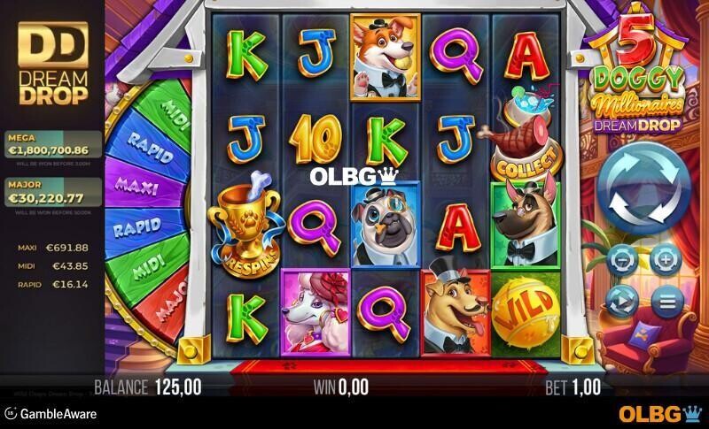 5 Doggy Millionaires Dream Drop slot base game screenshot
