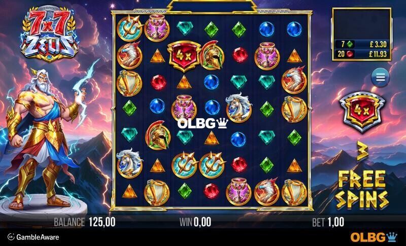 7x7 Zeus slot Divine Free Spins feature screenshot