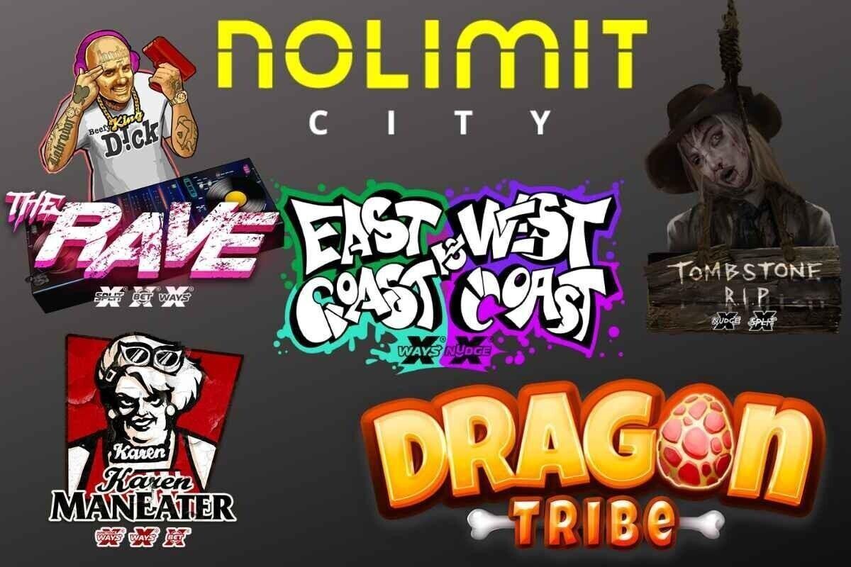 Image portraying a selection of logos of the best slot games from NoLimit City slot studio