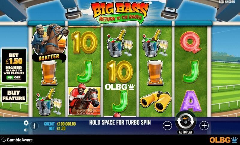Big Bass Return to the Races slot base game screenshot