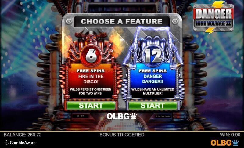 Danger High Voltage 2 slot 2 free spins features selector screenshot