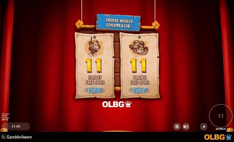 Fawkes slot Free Spins choice screenshot