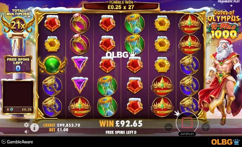 Gates of Olympus Xmas 1000 slot Free Spins feature screenshot