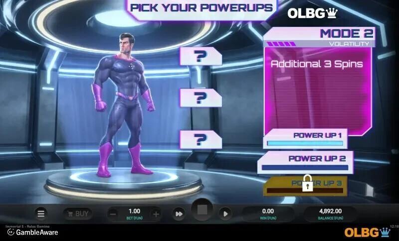 Immortal 5 slot showing power up picks feature