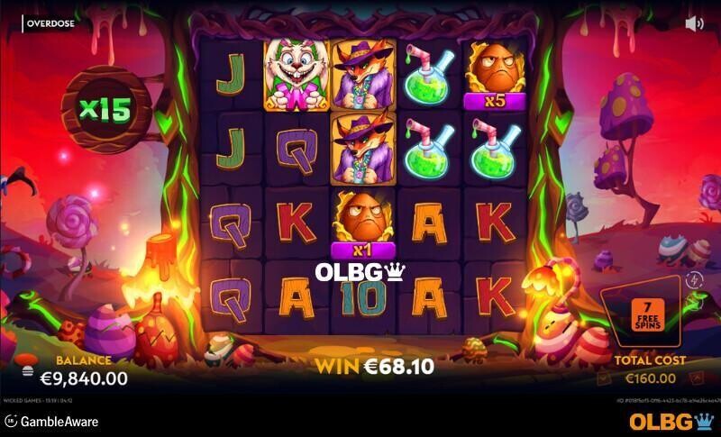 Overdose slot Blazed Free Spins feature screenshot