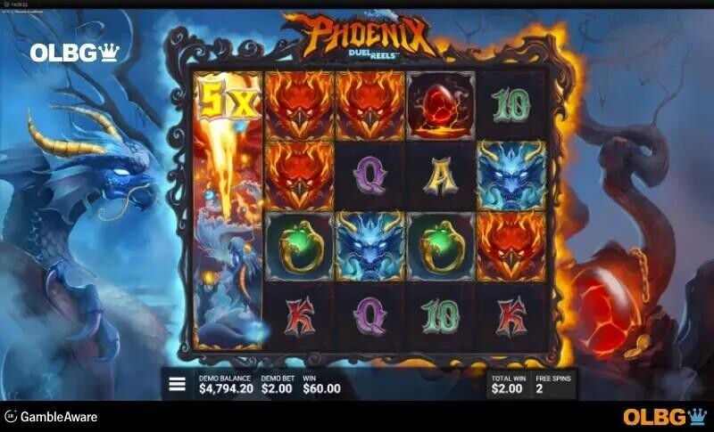 phoenix duelreels slot game fire and water bonus screenshot