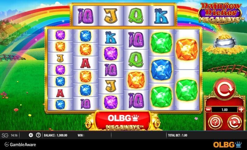 Rainbow Riches Megaways slot base game screenshot