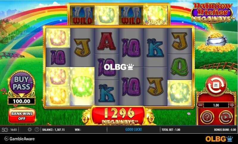 Rainbow Riches Megaways slot Super Gem Bonus feature screenshot
