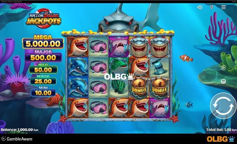 Razor Shark Jackpots slot base game screenshot