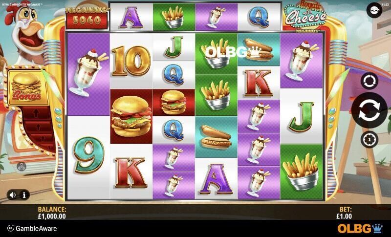 Royale with Cheese Megaways slot base game screenshot