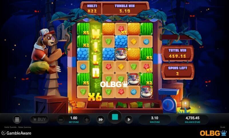 Sloth Tumble slot Super Free Spins feature screenshot