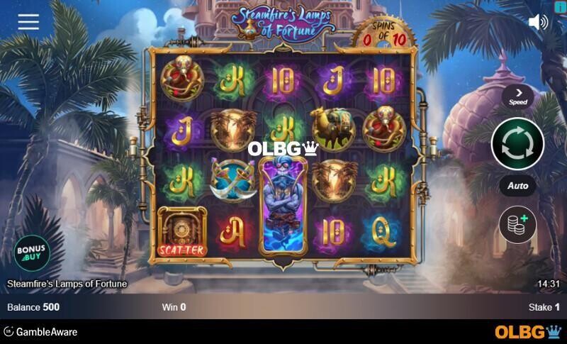 Steamfire’s Lamps of Fortune slot base game screenshot