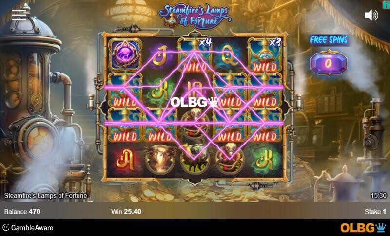 Steamfire’s Lamps of Fortune slot Free Spins feature screenshot