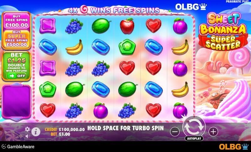 Sweet Bonanza Super Scatter slot base game screenshot