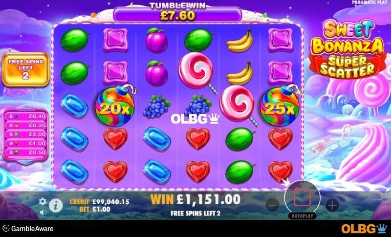 Sweet Bonanza Super Scatter slot Free Spins feature screenshot