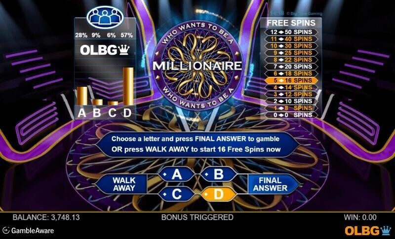 Who Wants to be a Millionaire Megaways slot Hot Seat Free Spins Gamble feature screenshot