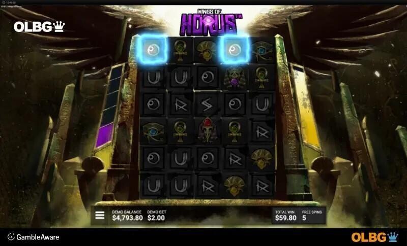 wings of horus slot screenshot showing orbs during revenge of the-pharoah feature
