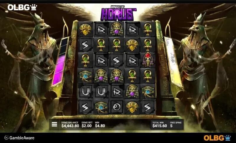 screenshot of wings of horus slot rise of the falcon feature