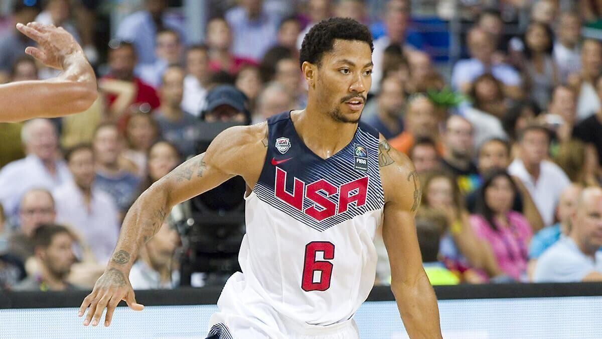 BARCELONA, SPAIN - SEPTEMBER 6: Derrick Rose of USA Team at FIBA World Cup basketball match between USA and Mexico, final score 86-63, on September 6, 2014, in Barcelona, Spain.