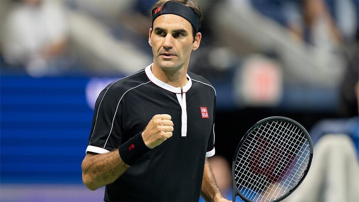 New York, NY - September 3, 2019: Roger Federer (Switzerland) in action during quarter final of US Open Championships against Grigor Dimitrov (Bulgaria) at Billie Jean King National Tennis Center