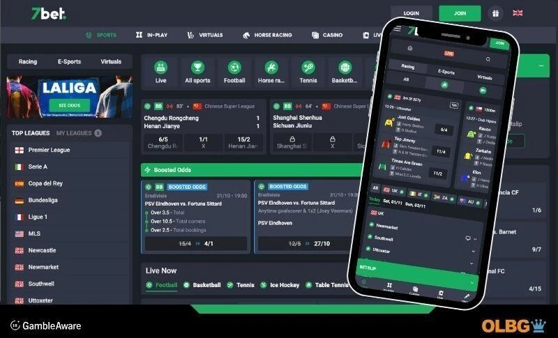 screenshots of both desktop and mobile view of the 7Bet betting site