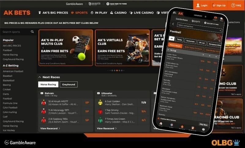 screenshots of both desktop and mobile view of the AK Bets betting site