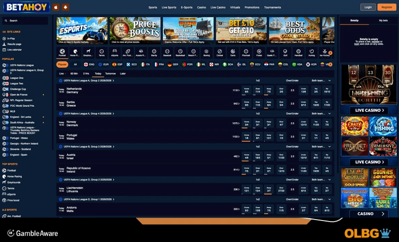 Betahoy desktop and mobile screenshots of their sportsbook home screen