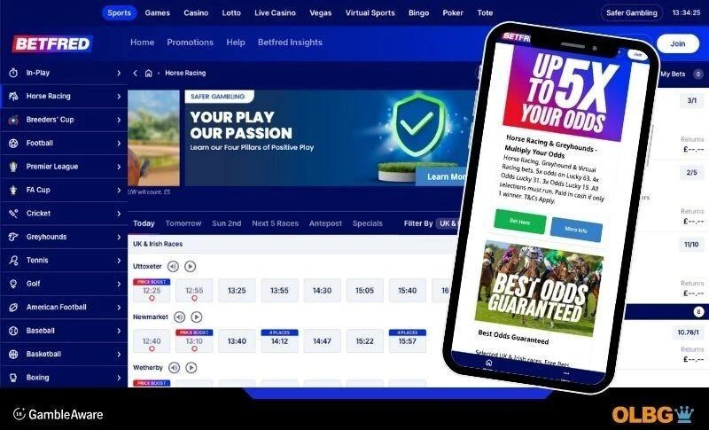 screenshots of both desktop and mobile view of the betfred betting site