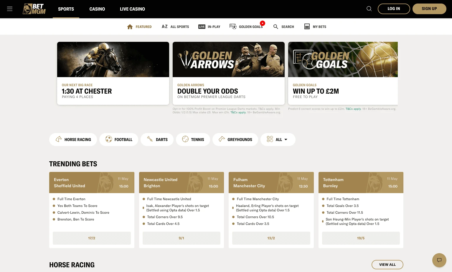 Bet MGM site showing free bet sign up offer 