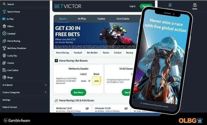 screenshots of both desktop and mobile view of the BetVictor betting site