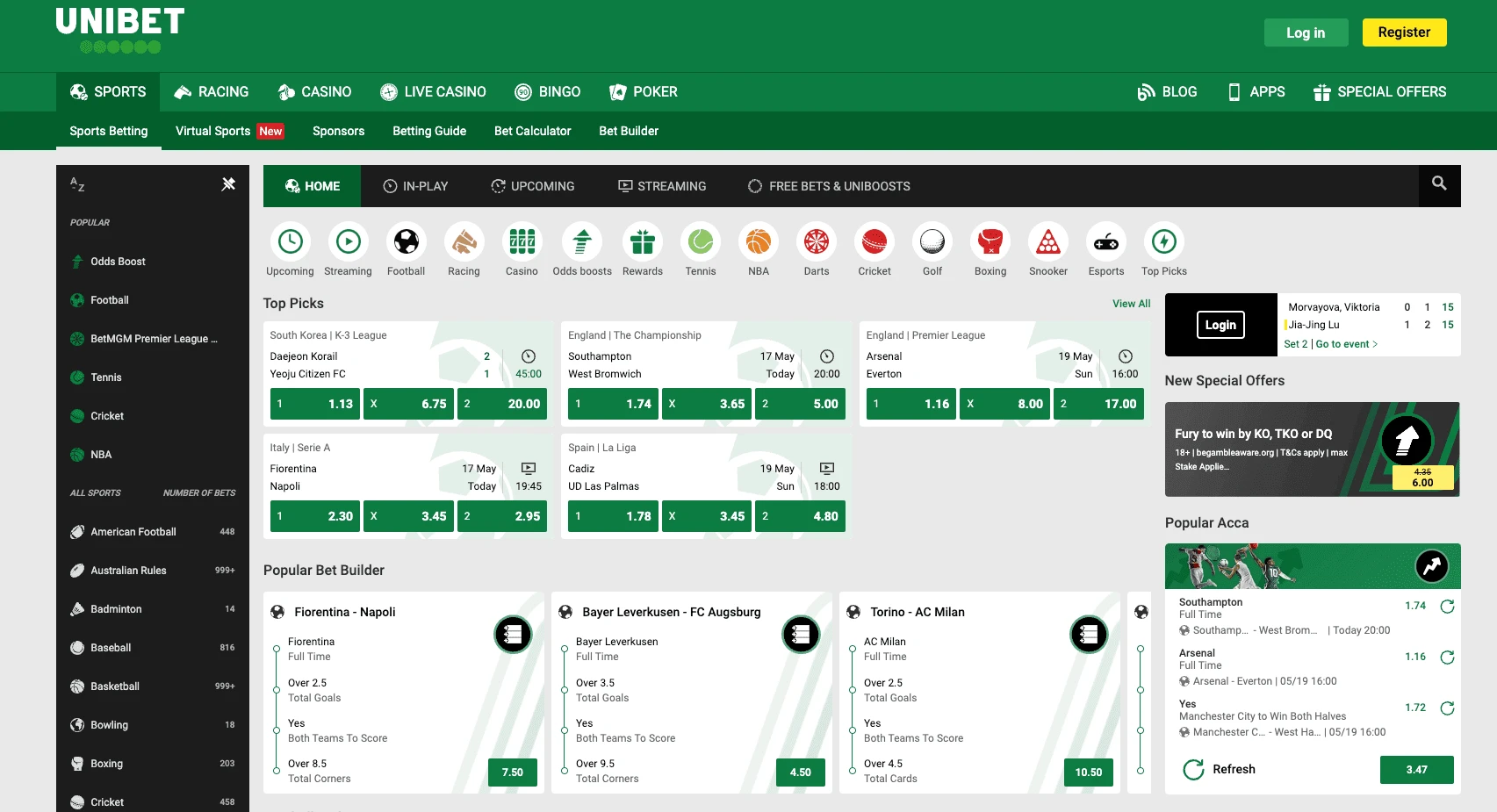 Image of Unibet free bets offer on homepage