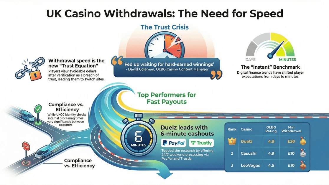 An infographic breaking down the frustrations some players discover with withdrawal times at online casinos