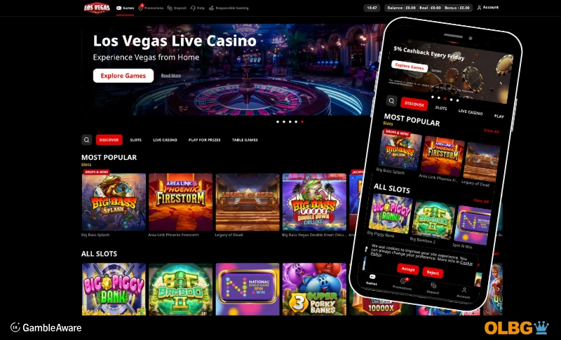 Los vegas casino screenshots showing both desktop and mobile phone screen views