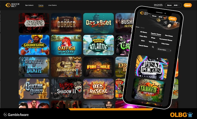screenshot views of both desktop and mobile for quickbet casino