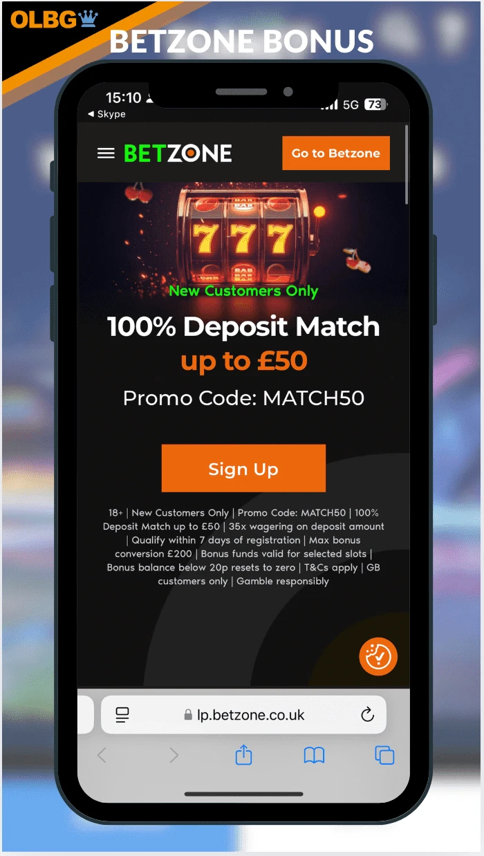 A screenshot of the welcome bonus at Betzone Casino