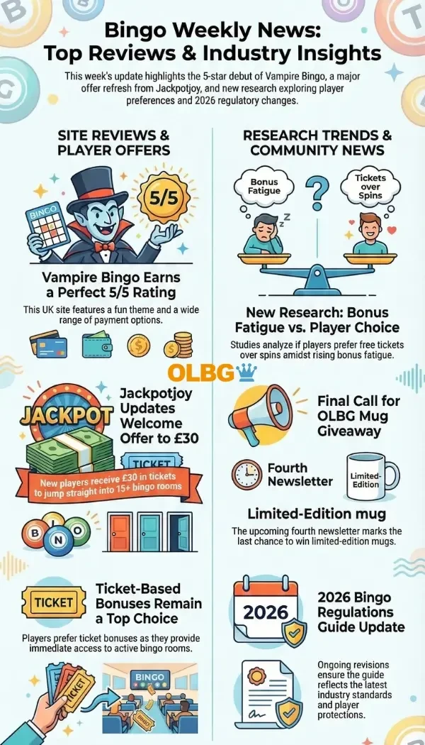 infographic showing what the contents of the OLBG bingo news 