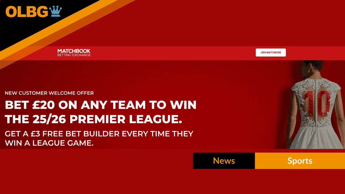 Matchbook Premier League Offer: Bet £20 on a Premier League Winner and get £3 Bet Builder Every Time They Win