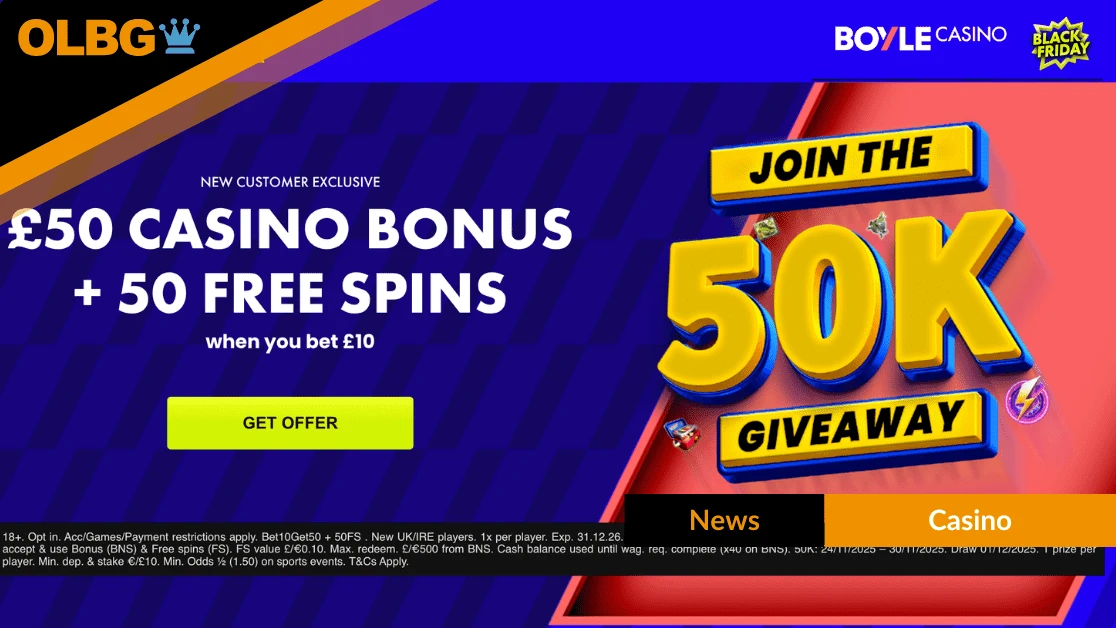 Boyle Casino Launches £50 Bonus + 50 Free Spins Black Friday Promo