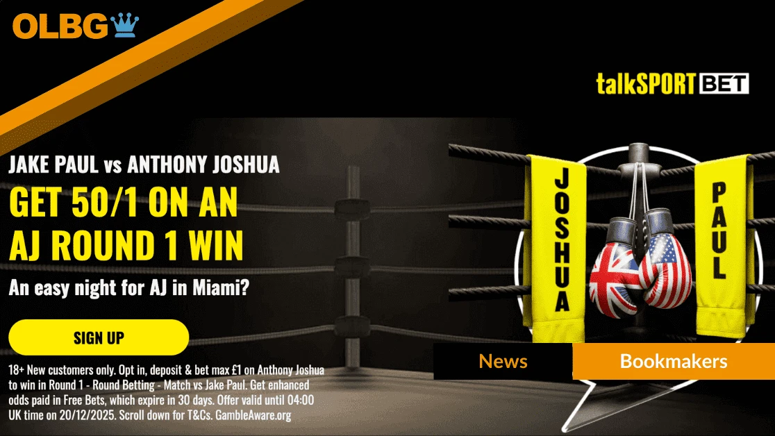 TalkSPORT Bet Offer: Get 50/1 on Anthony Joshua to Win in Round 1 vs Jake Paul when you join