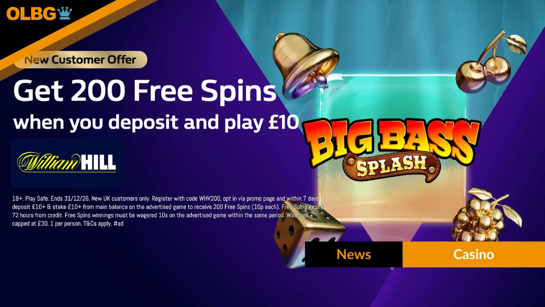 William Hill Launch £10 Get 200 Free Spins Offer on Big Bass Splash