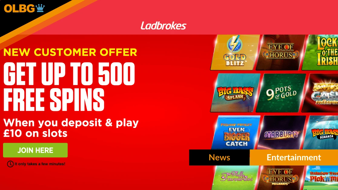 Ladbrokes Casino Welcome Offer: Get Up to 500 Free Spins Over 10 Days