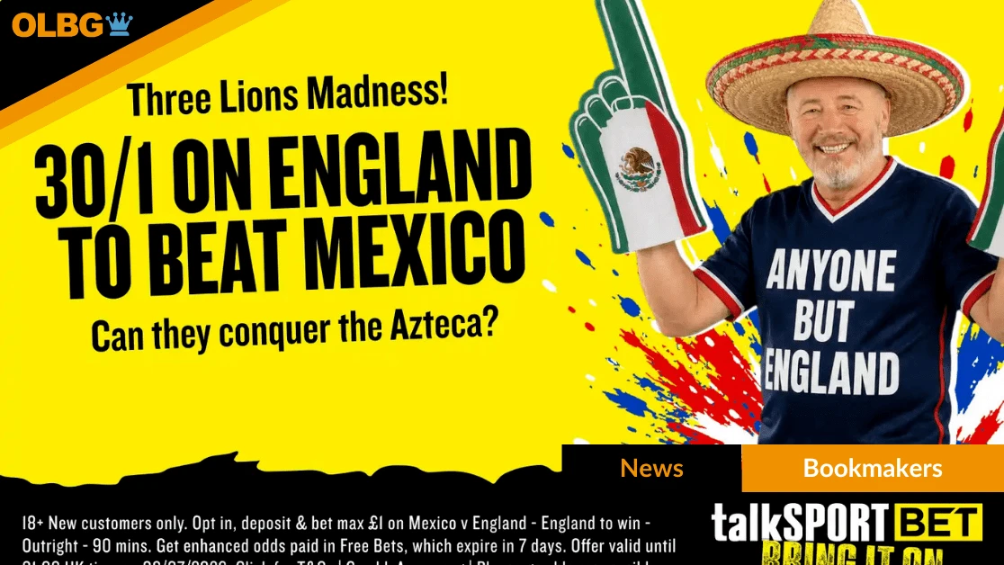 talkSPORT BET Launch 30/1 England to Beat Mexico Enhanced Odds Offer for World Cup Round of 16